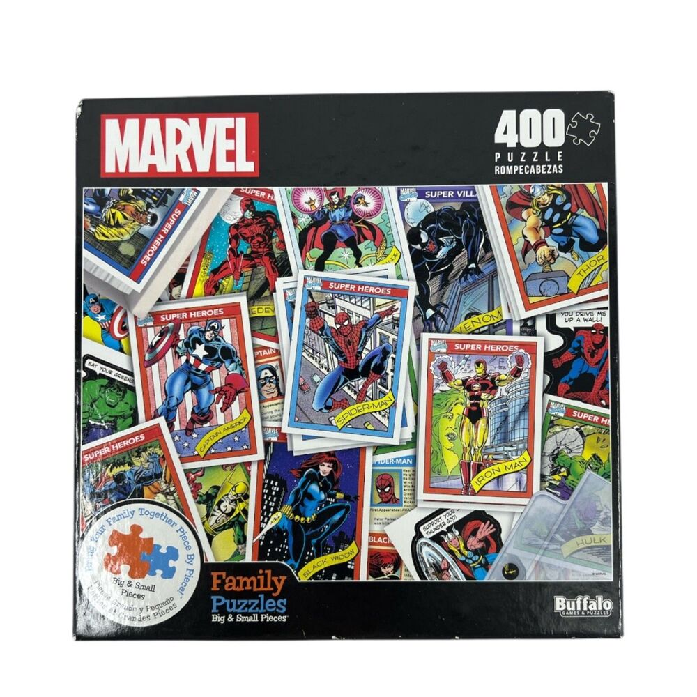 Superhero jigsaw puzzle 400 Piece Marvel trading card spider-man captain America